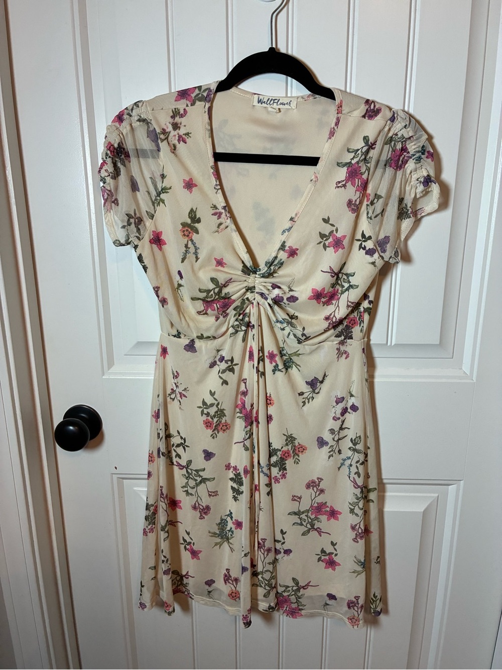 Wallflower Cream Floral Ruched Tie-Front Mini Dress